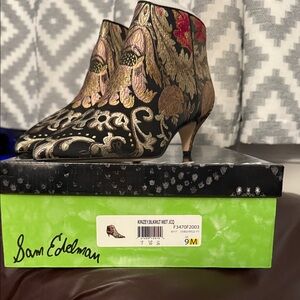 NEW👠 Sam Edelman Kinsey Metallic Jacquard Kitten Heel Booties 9 Holiday New Year